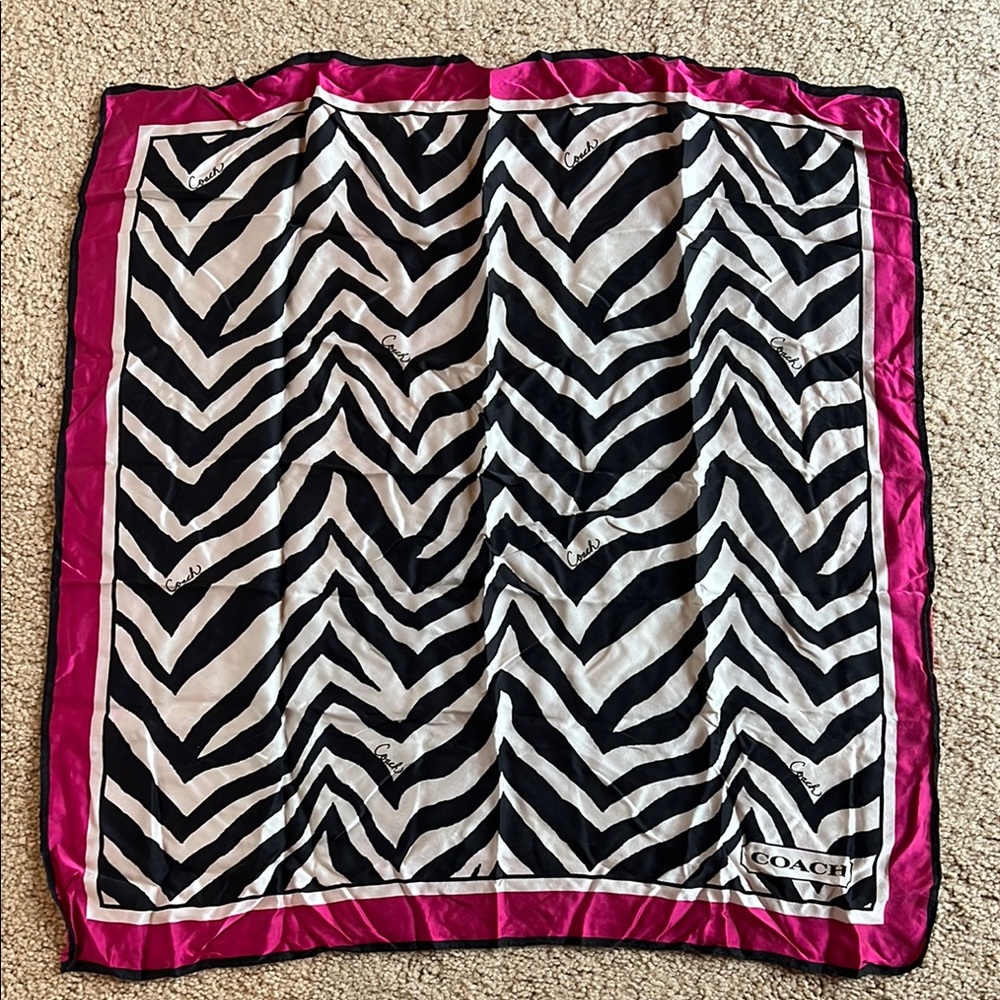 Coach Black and White Zebra Silk Scarf